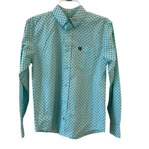 Boys Cinch Turquoise Print Arena Flex Print Long Sleeve Button Western Shirt L